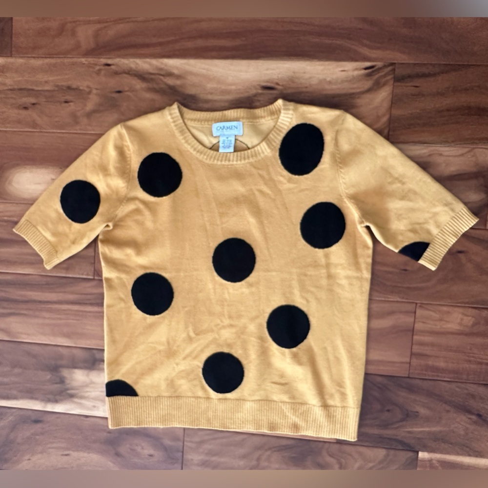 Carmen Chic Mustard Polka Dot Sweater size Medium